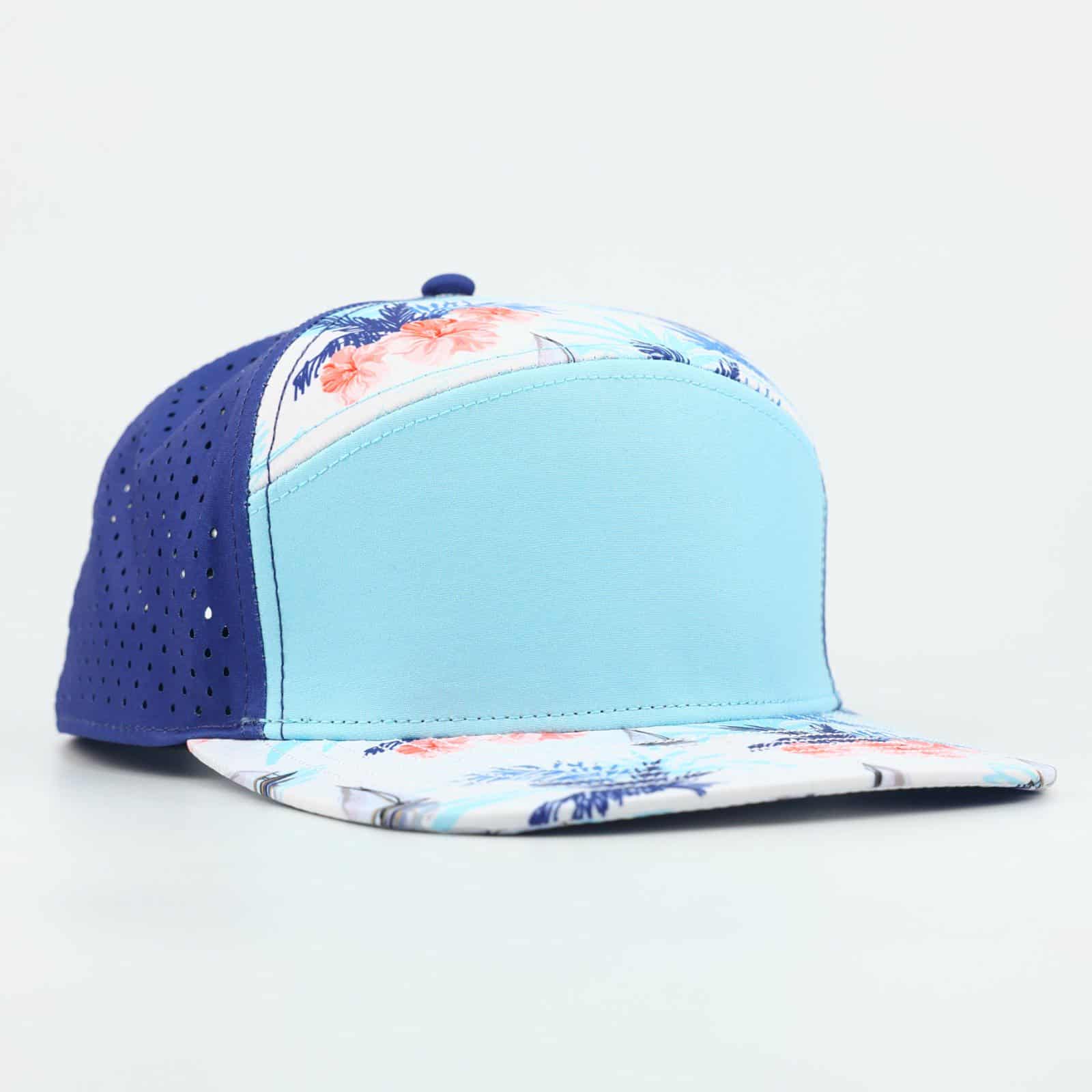 baby blue front with palms and navy blue back