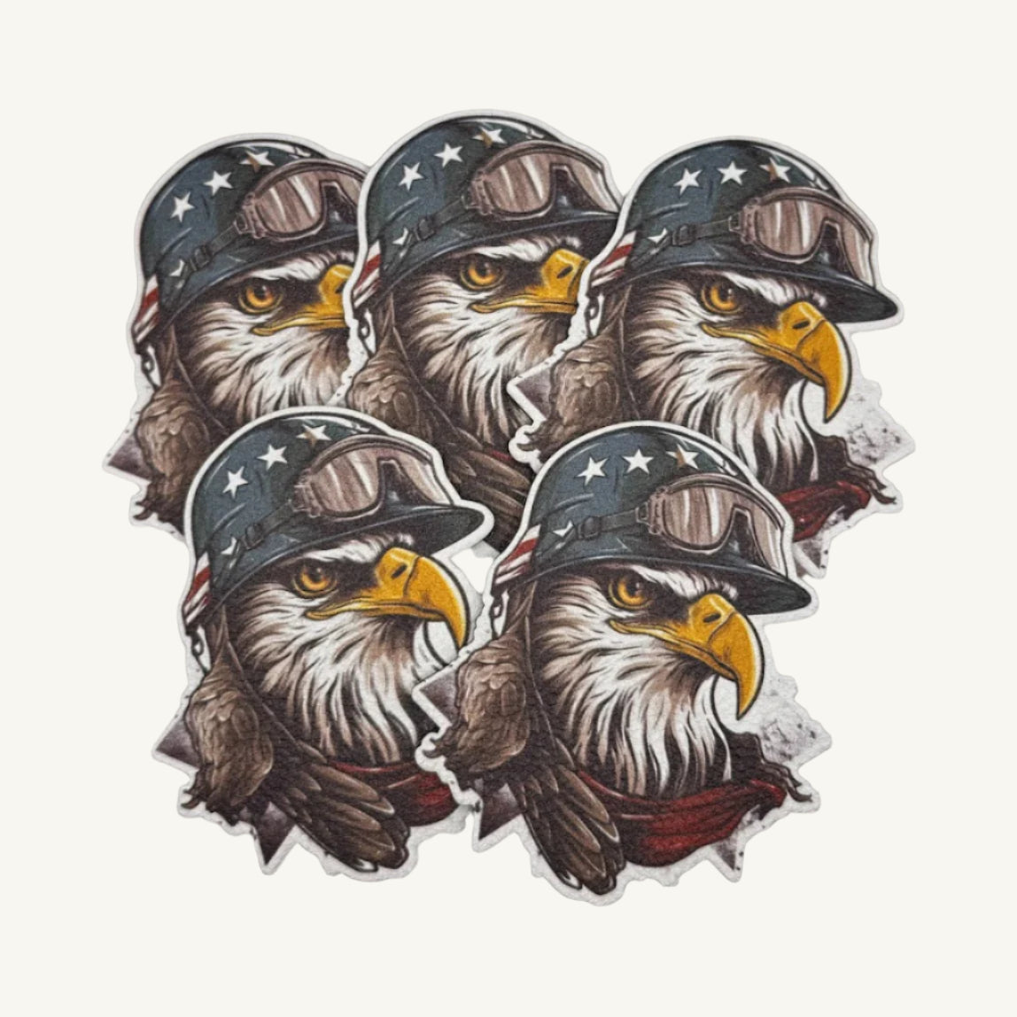 A collection of UV printed leatherette patches with patriotic and 2A designs, featuring an eagle and American flag.