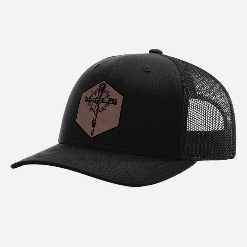 Cross & Crown of Thorns Leatherette Patch Hat