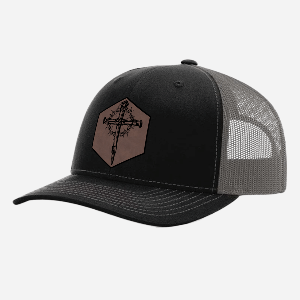 Cross & Crown of Thorns Leatherette Patch Hat