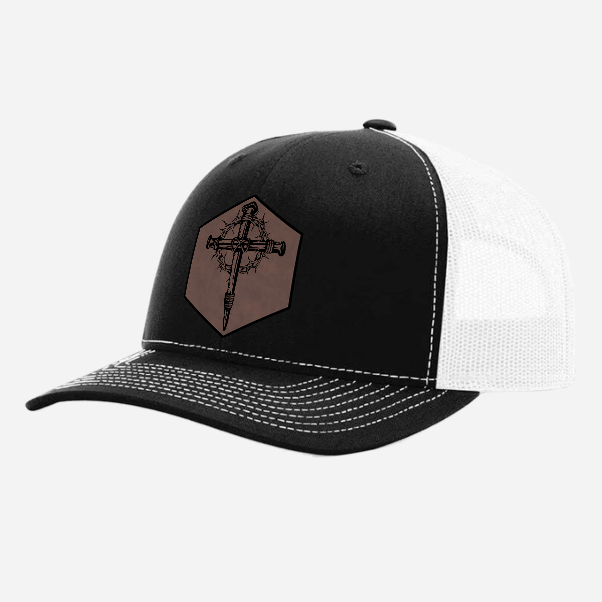 Cross & Crown of Thorns Leatherette Patch Hat