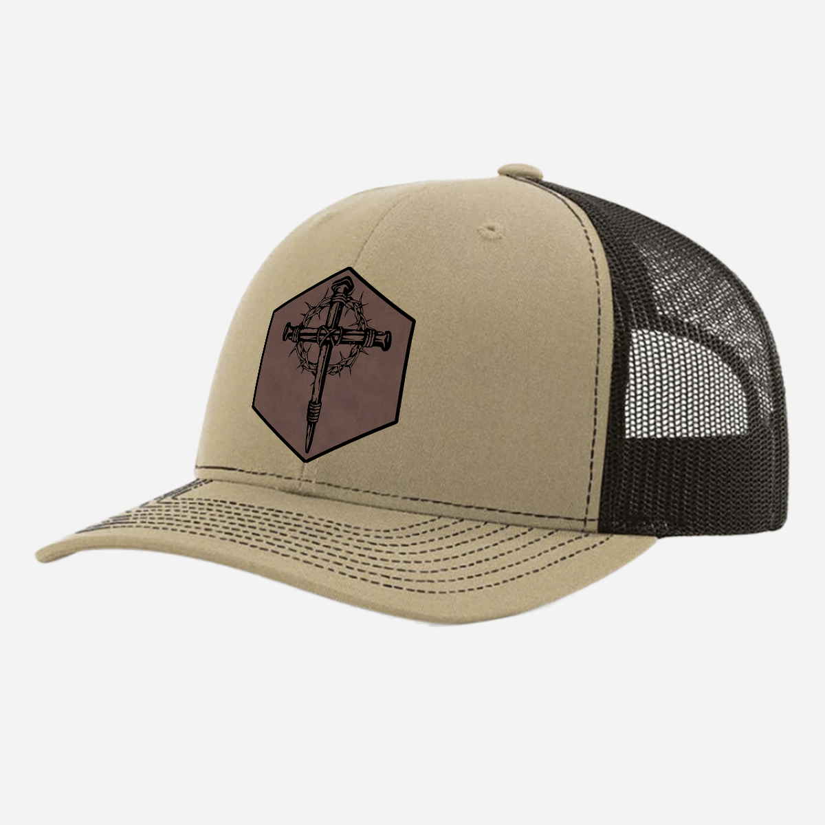 Cross & Crown of Thorns Leatherette Patch Hat