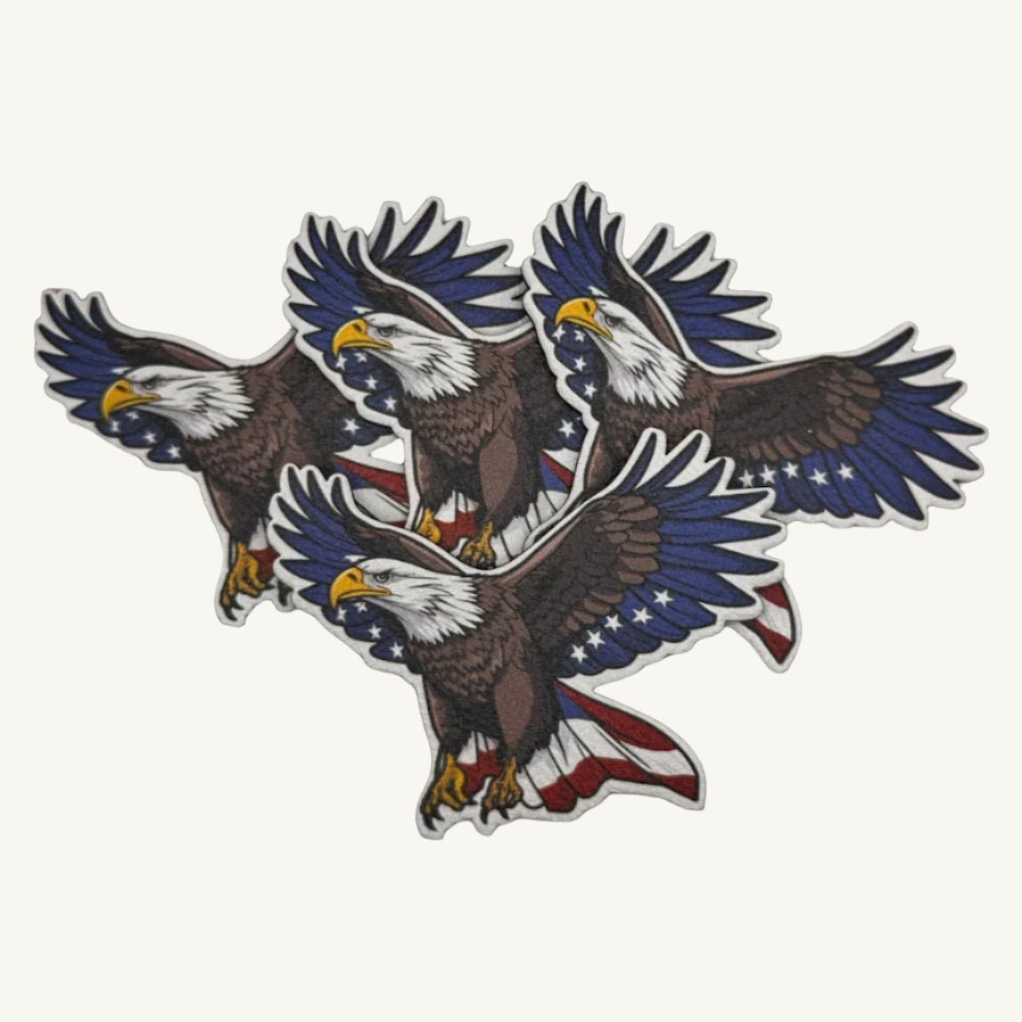 Flying Bald Eagle American Flag UV Printed Leatherette Patch