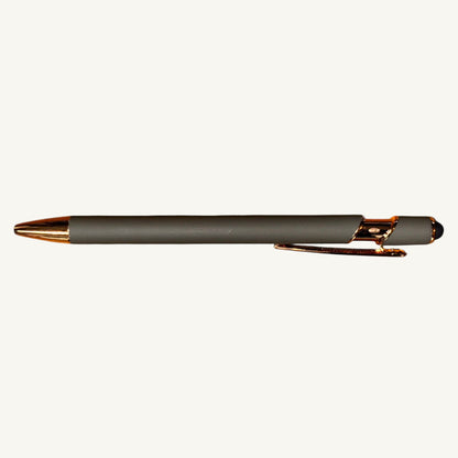 Gray Soft Touch Pen with Rose Gold Trim