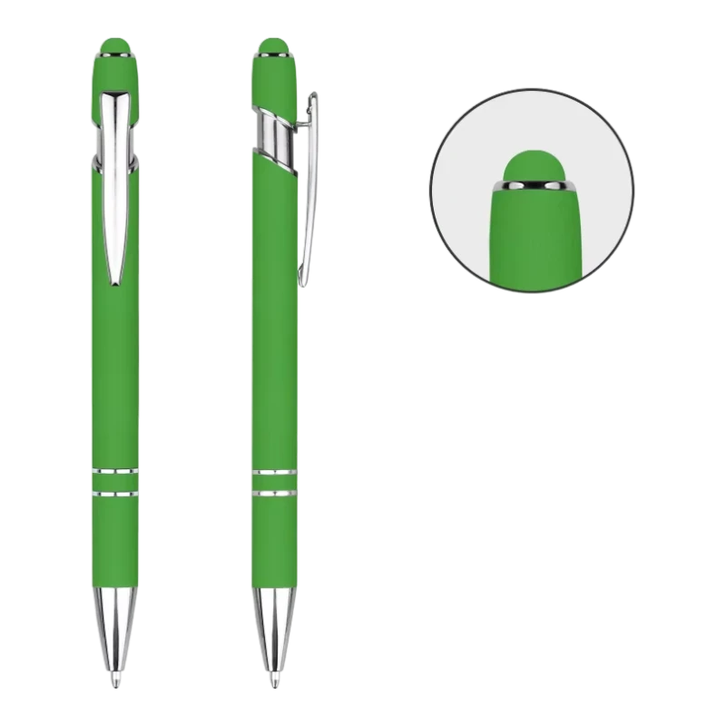 Green soft touch stylus pens with silver trim