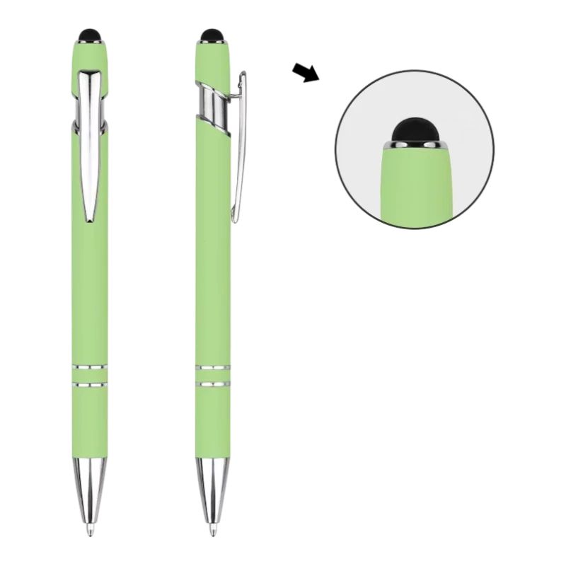 Light Green soft touch stylus pens with silver trim