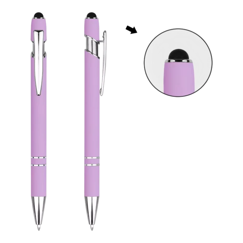 Light Purple soft touch stylus pens with silver trim