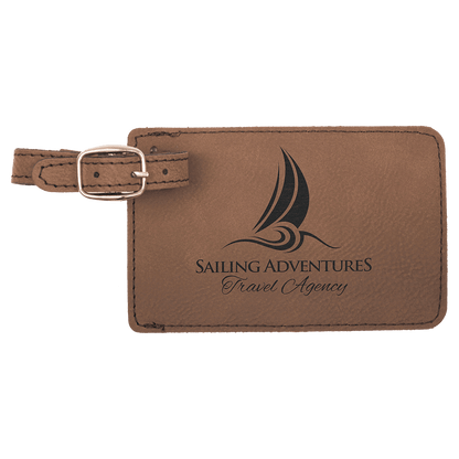 Laser engraved leatherette luggage tags