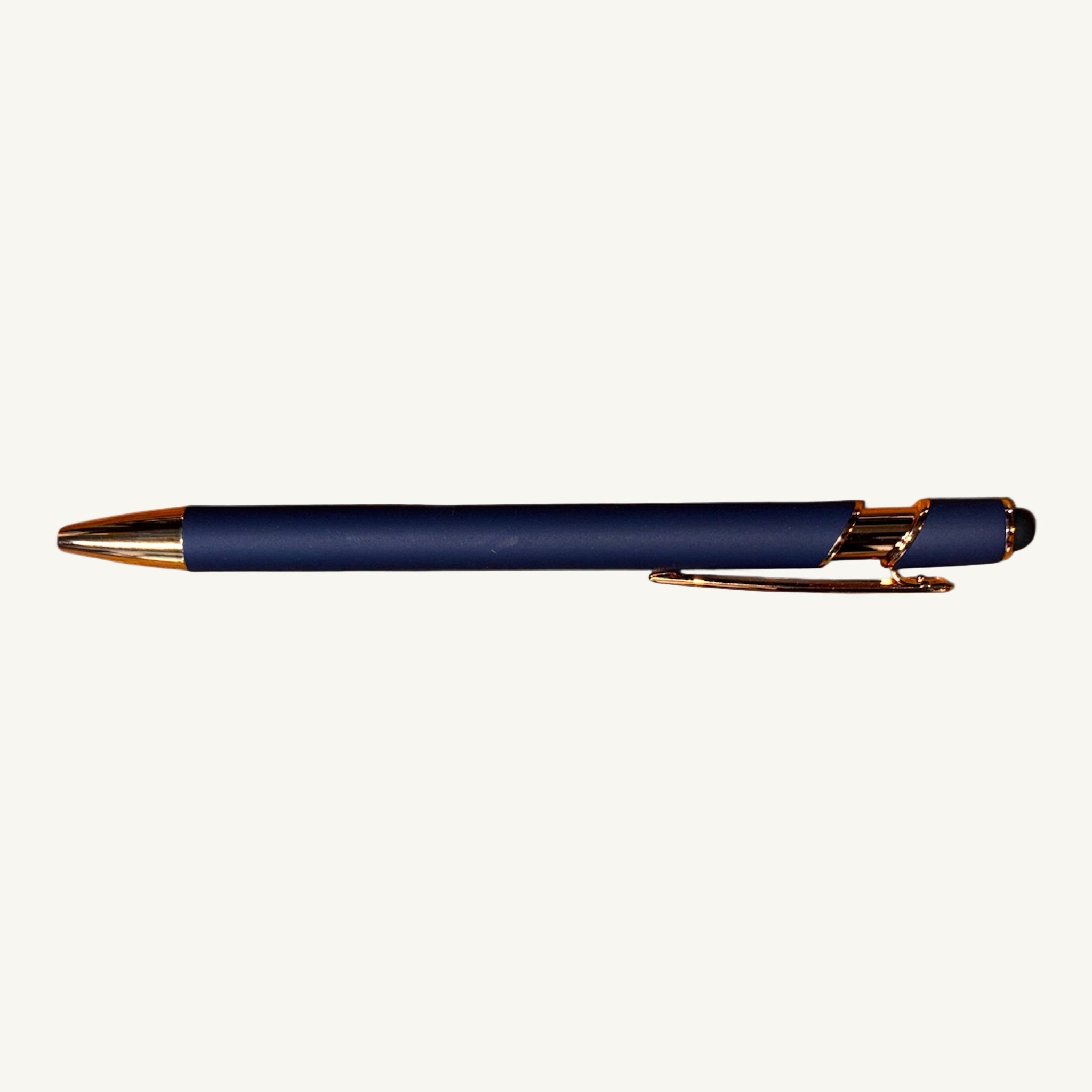 Navy Blue Soft Touch Pen with Rose Gold Trim