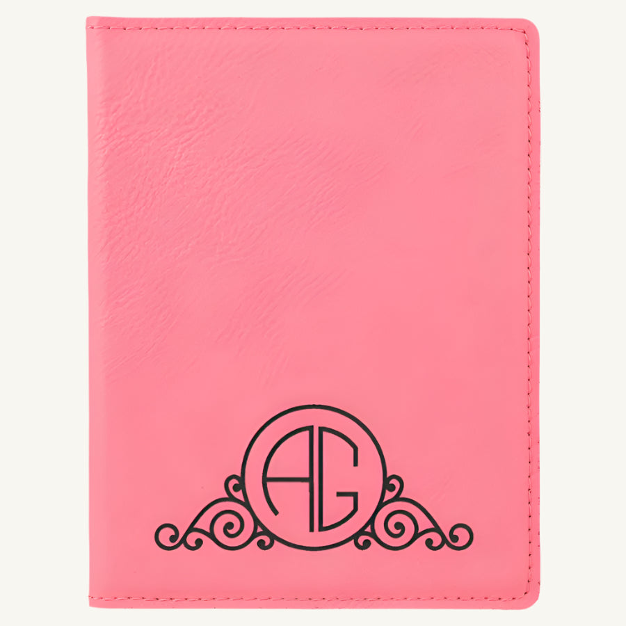 Laser engraved leatherette passport holder