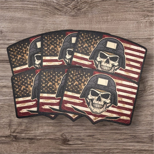 UV Printed Leatherette Patches - Skull & Flag Designs