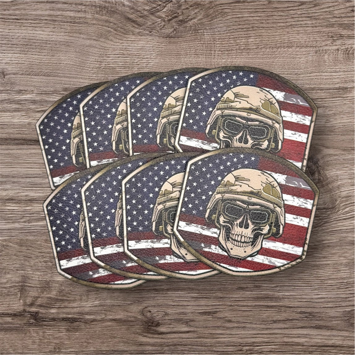 UV Printed Leatherette Patches - Skull & Flag Designs
