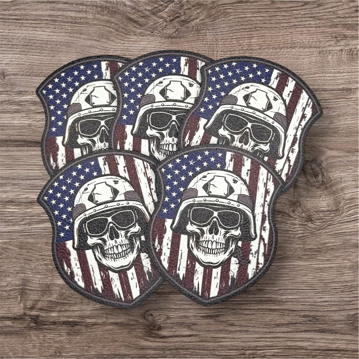 UV Printed Leatherette Patches - Skull & Flag Designs