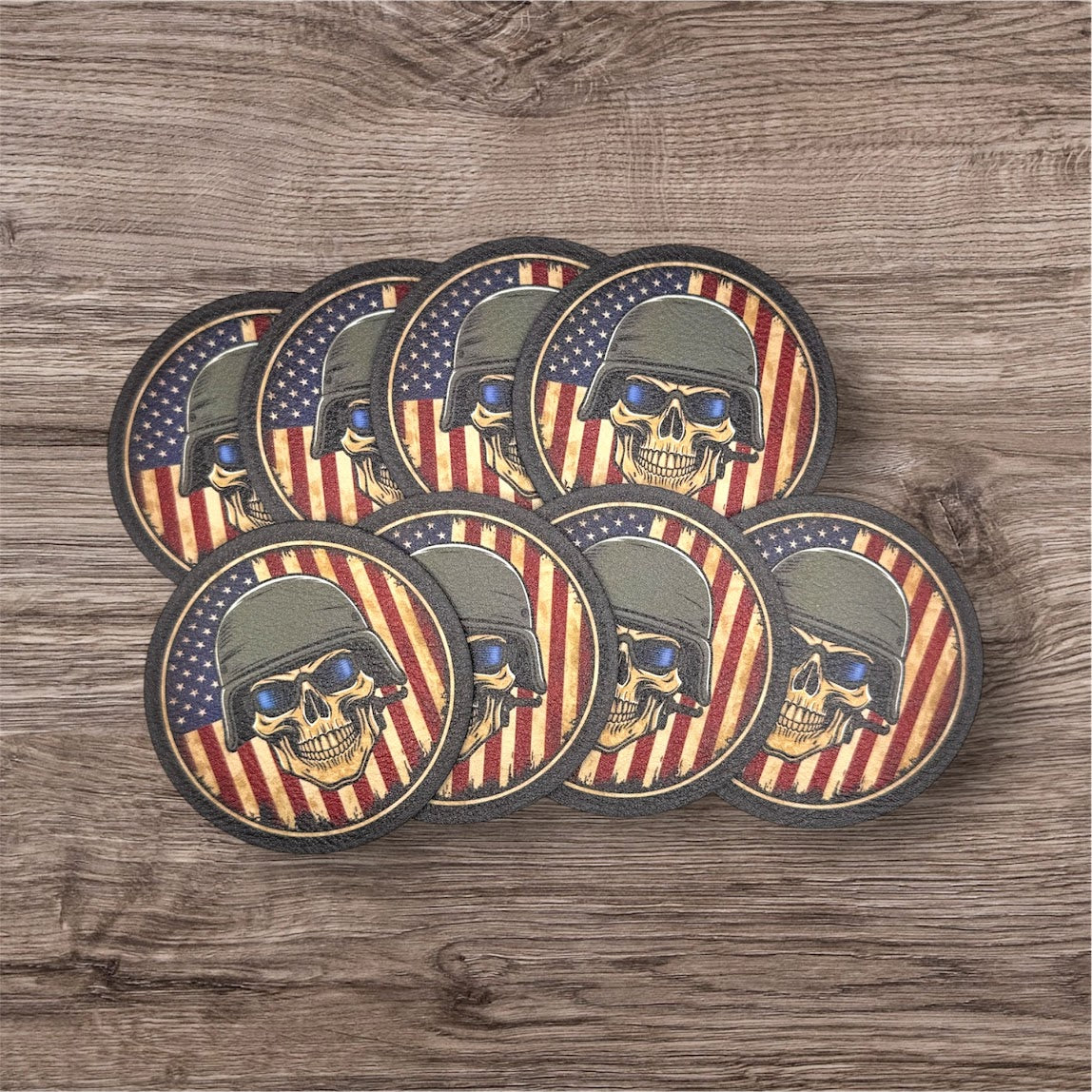 UV Printed Leatherette Patches - Skull & Flag Designs