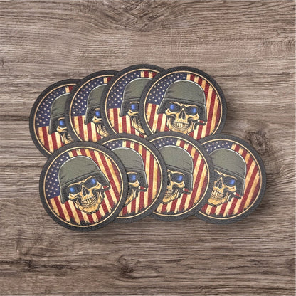 UV Printed Leatherette Patches - Skull & Flag Designs