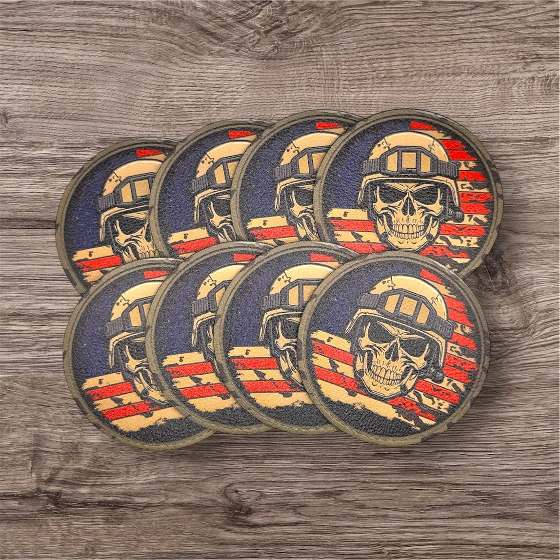 UV Printed Leatherette Patches - Skull & Flag Designs