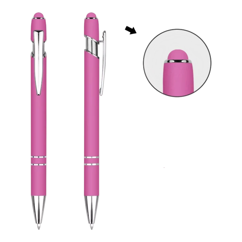 Pink soft touch stylus pens with silver trim