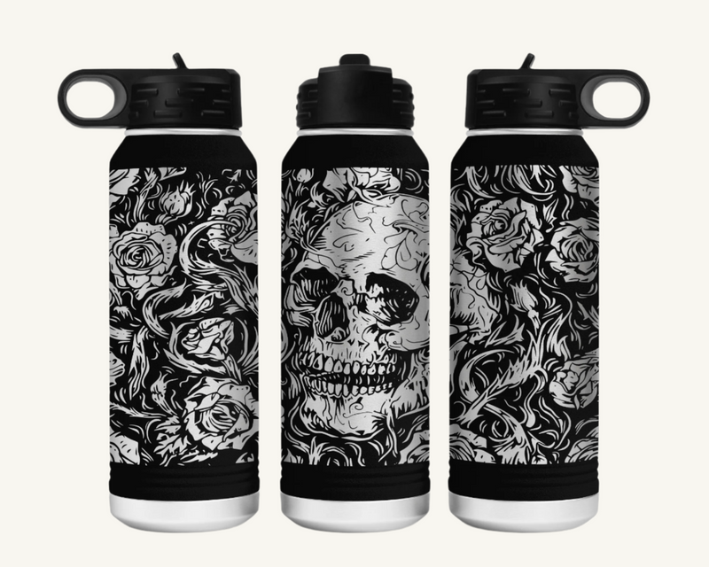 Full Wrap Skulls & Roses 32oz Polar Camel Water Bottle