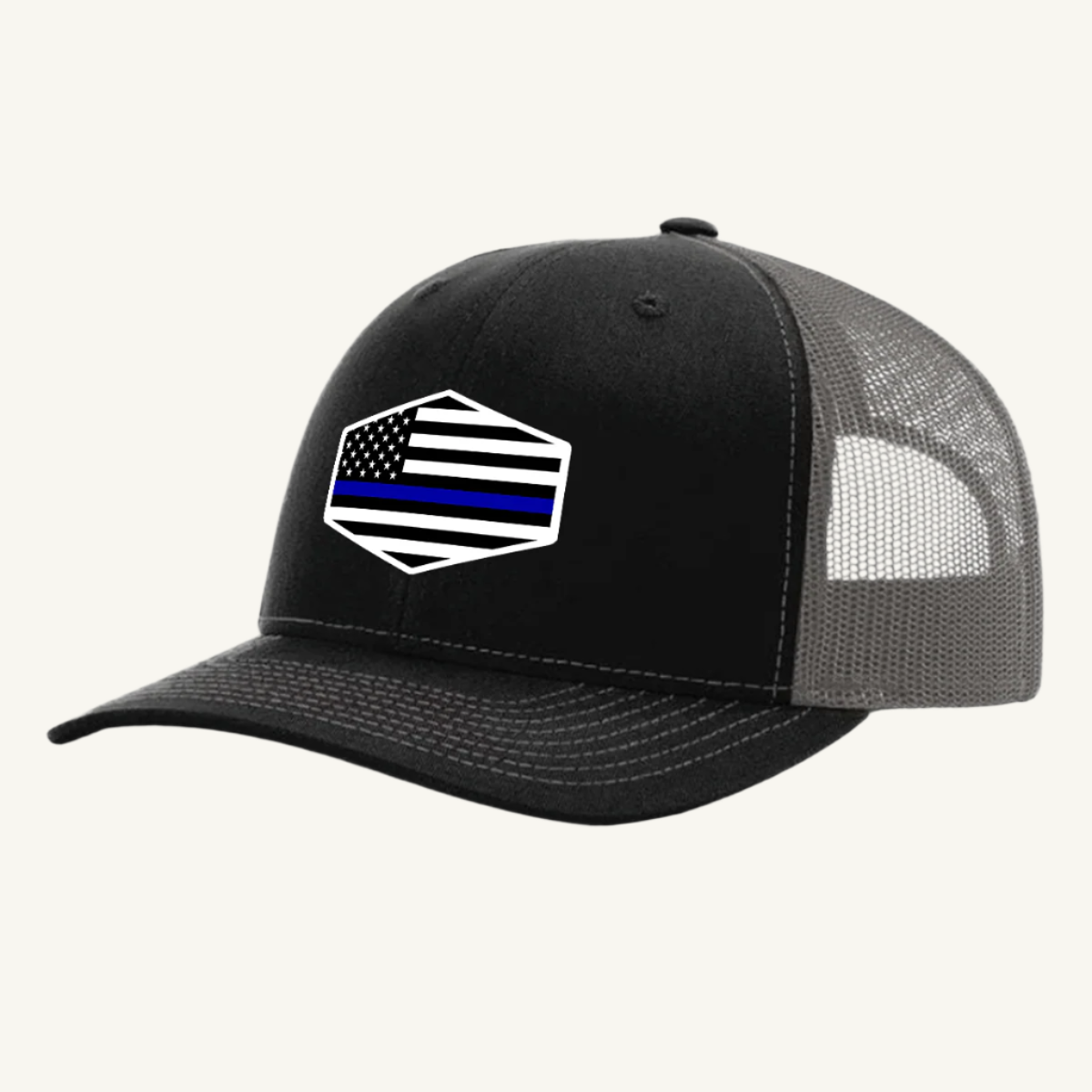 Thin Blue Line hat with custom acrylic patch honoring law enforcement