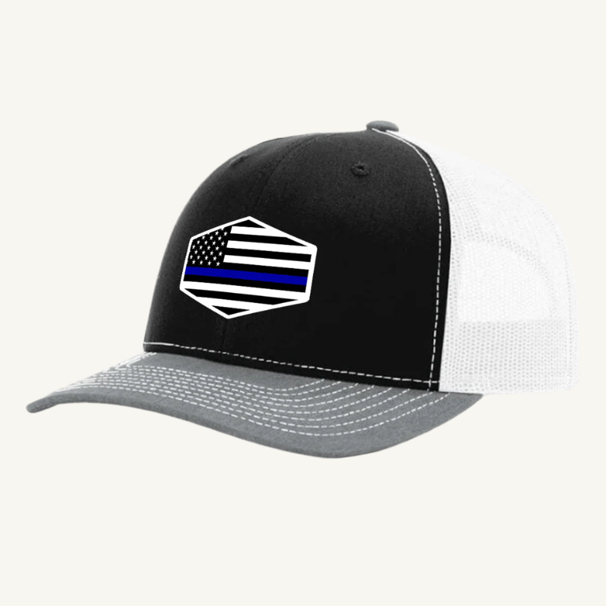 Thin Blue Line hat with custom acrylic patch honoring law enforcement