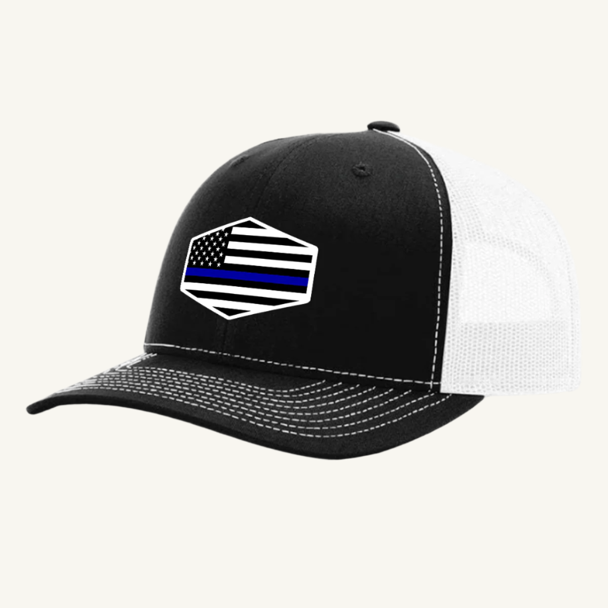 Thin Blue Line hat with custom acrylic patch honoring law enforcement