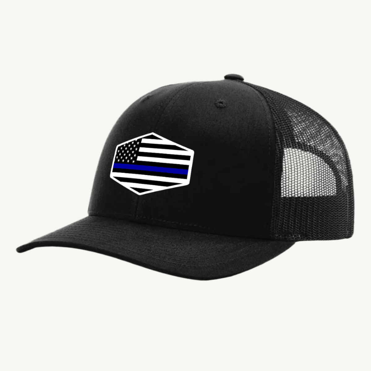 Thin Blue Line hat with custom acrylic patch honoring law enforcement