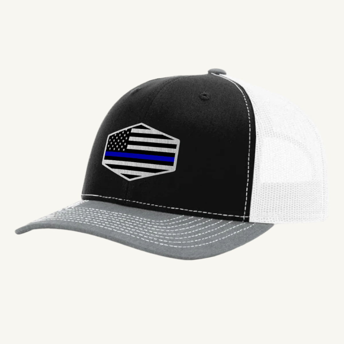 Thin Blue Line hat with custom acrylic patch honoring law enforcement
