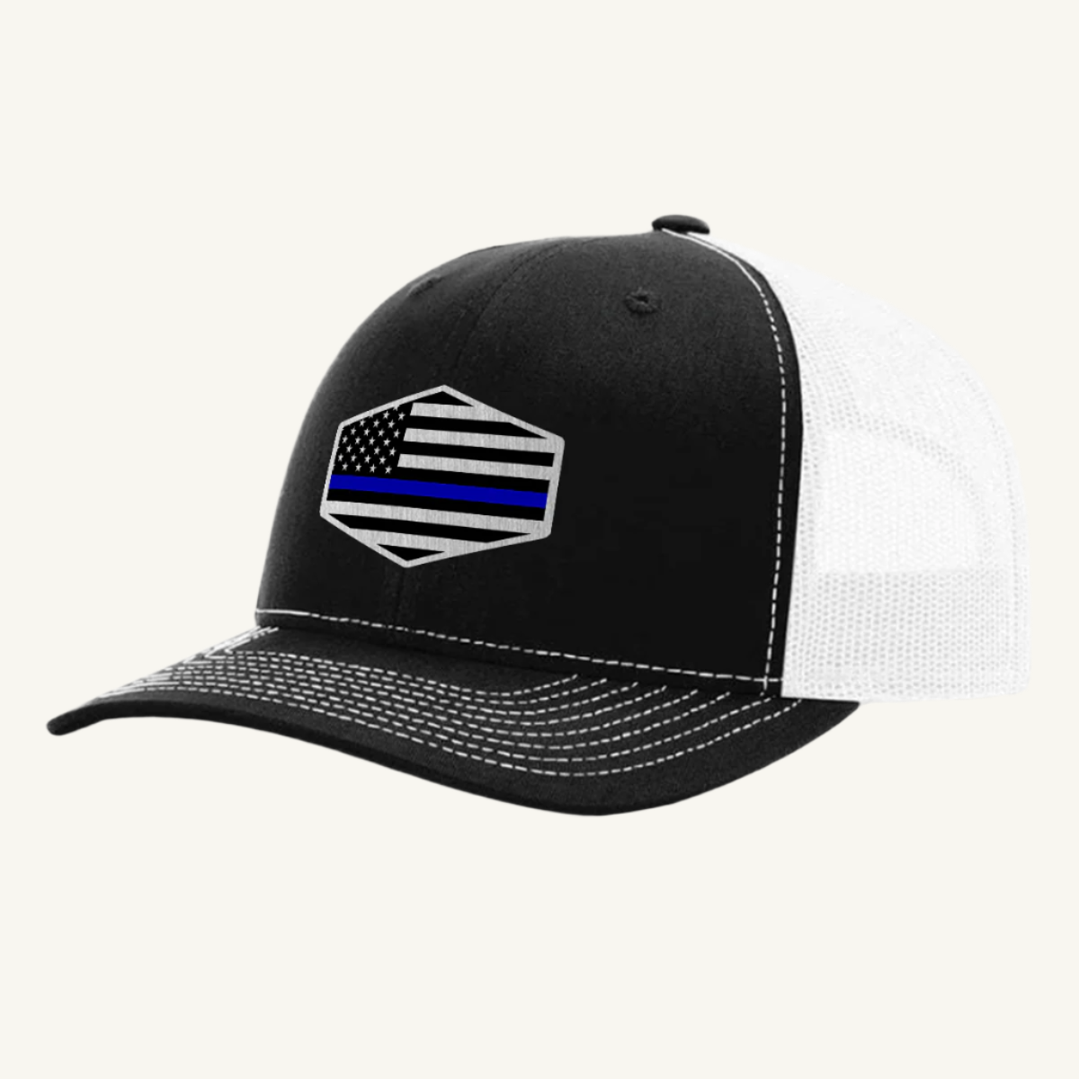 Thin Blue Line hat with custom acrylic patch honoring law enforcement