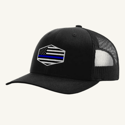 Thin Blue Line hat with custom acrylic patch honoring law enforcement