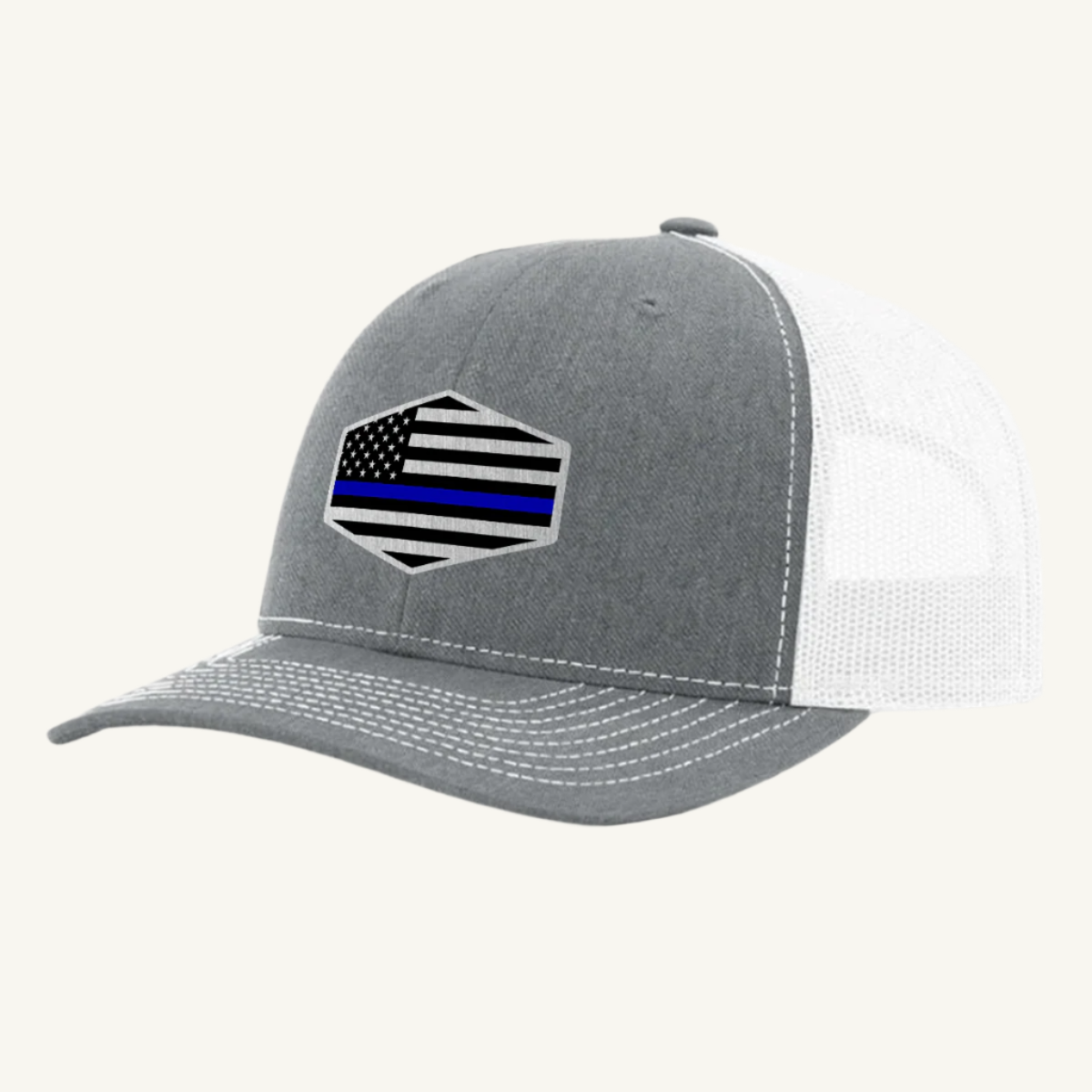 Thin Blue Line hat with custom acrylic patch honoring law enforcement