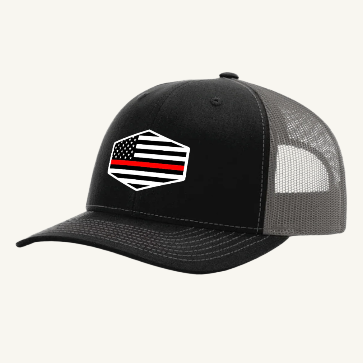 Thin Red Line hat with custom acrylic patch honoring firefighters