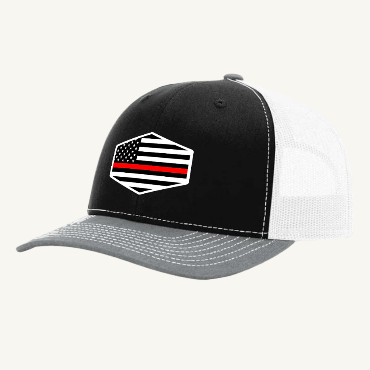 Thin Red Line hat with custom acrylic patch honoring firefighters