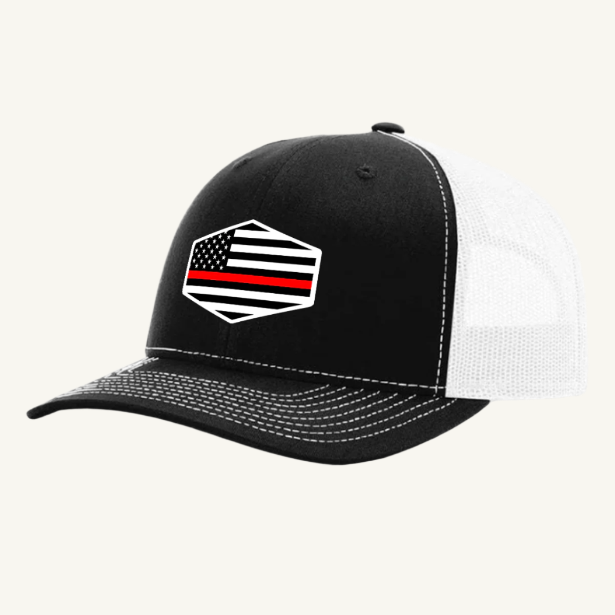 Thin Red Line hat with custom acrylic patch honoring firefighters