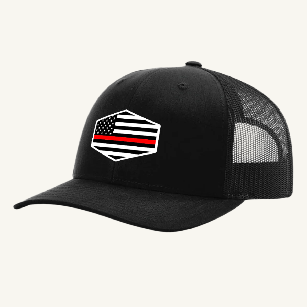 Thin Red Line hat with custom acrylic patch honoring firefighters