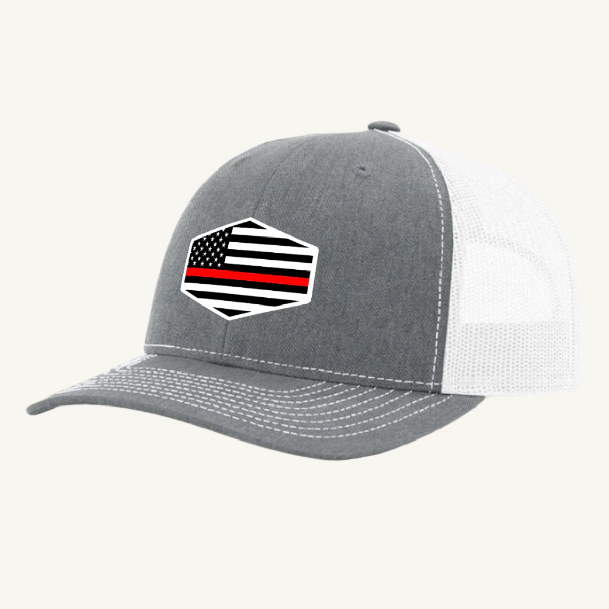 Thin Red Line hat with custom acrylic patch honoring firefighters