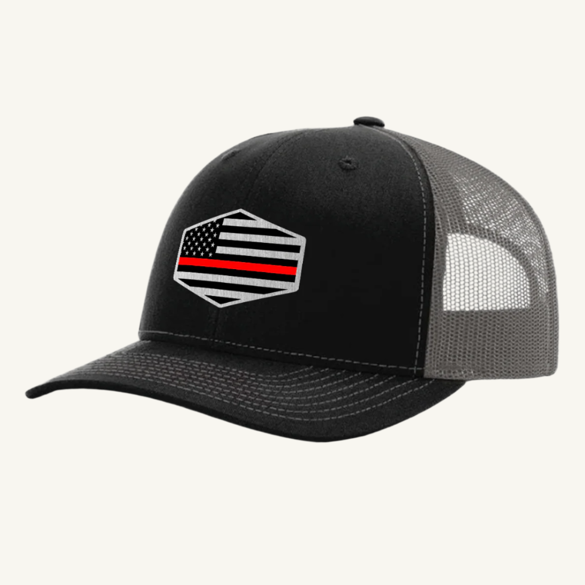 Thin Red Line hat with custom acrylic patch honoring firefighters