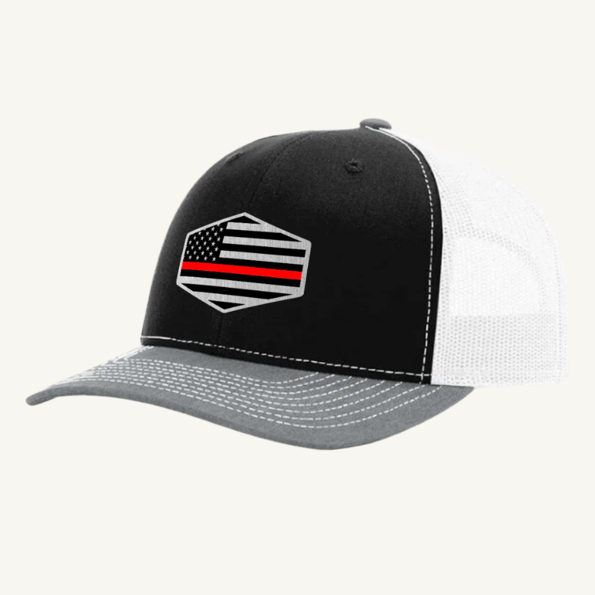 Thin Red Line hat with custom acrylic patch honoring firefighters