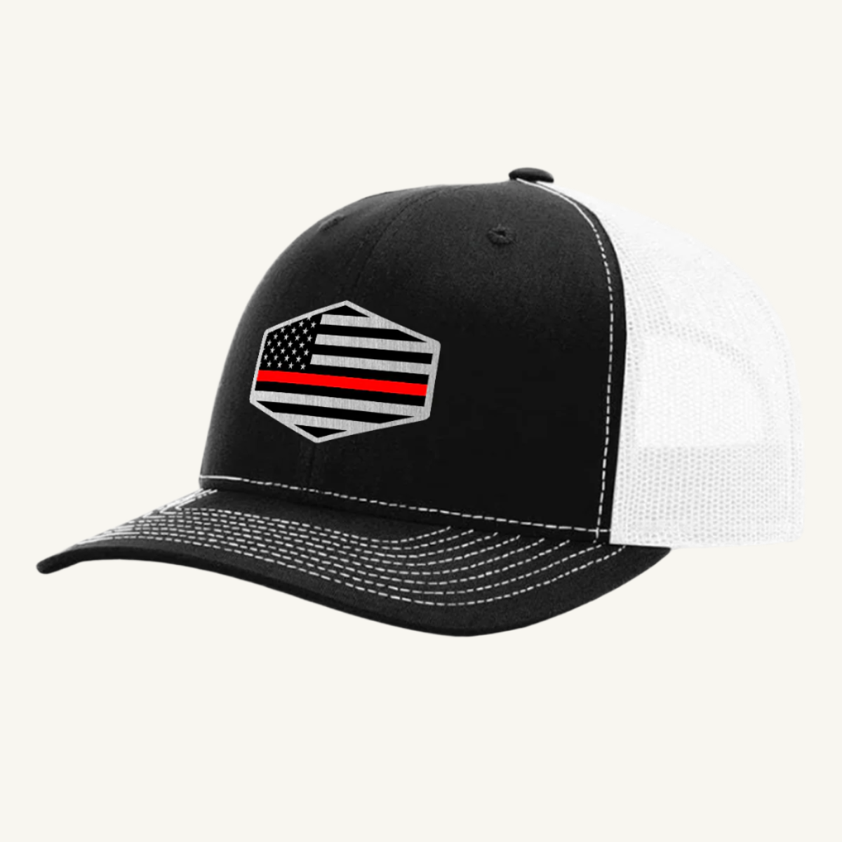 Thin Red Line hat with custom acrylic patch honoring firefighters