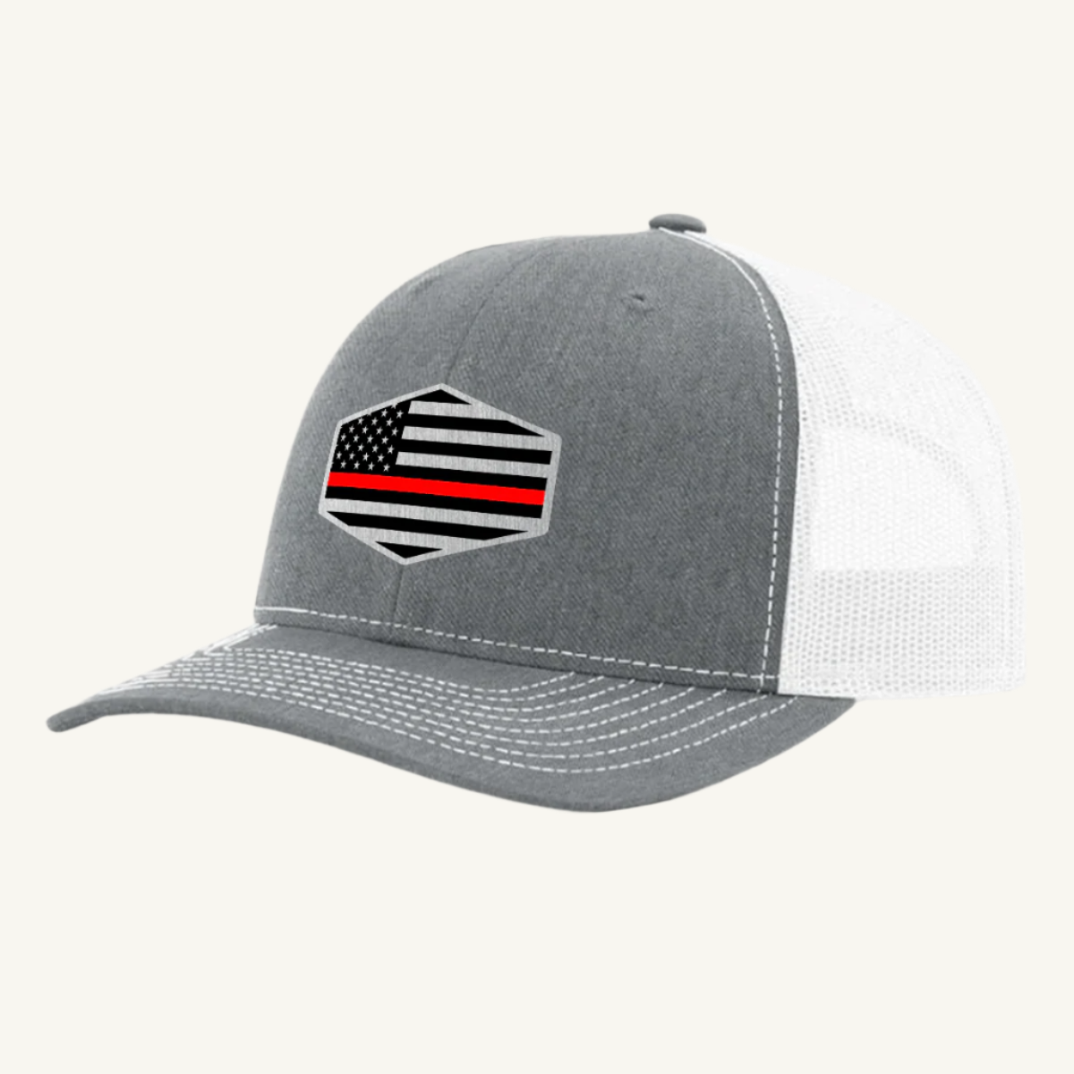Thin Red Line hat with custom acrylic patch honoring firefighters