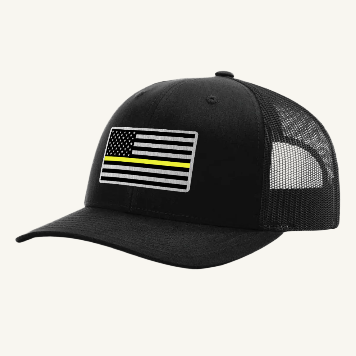 Thin Yellow Line hat with custom acrylic patch honoring emergency dispatchers