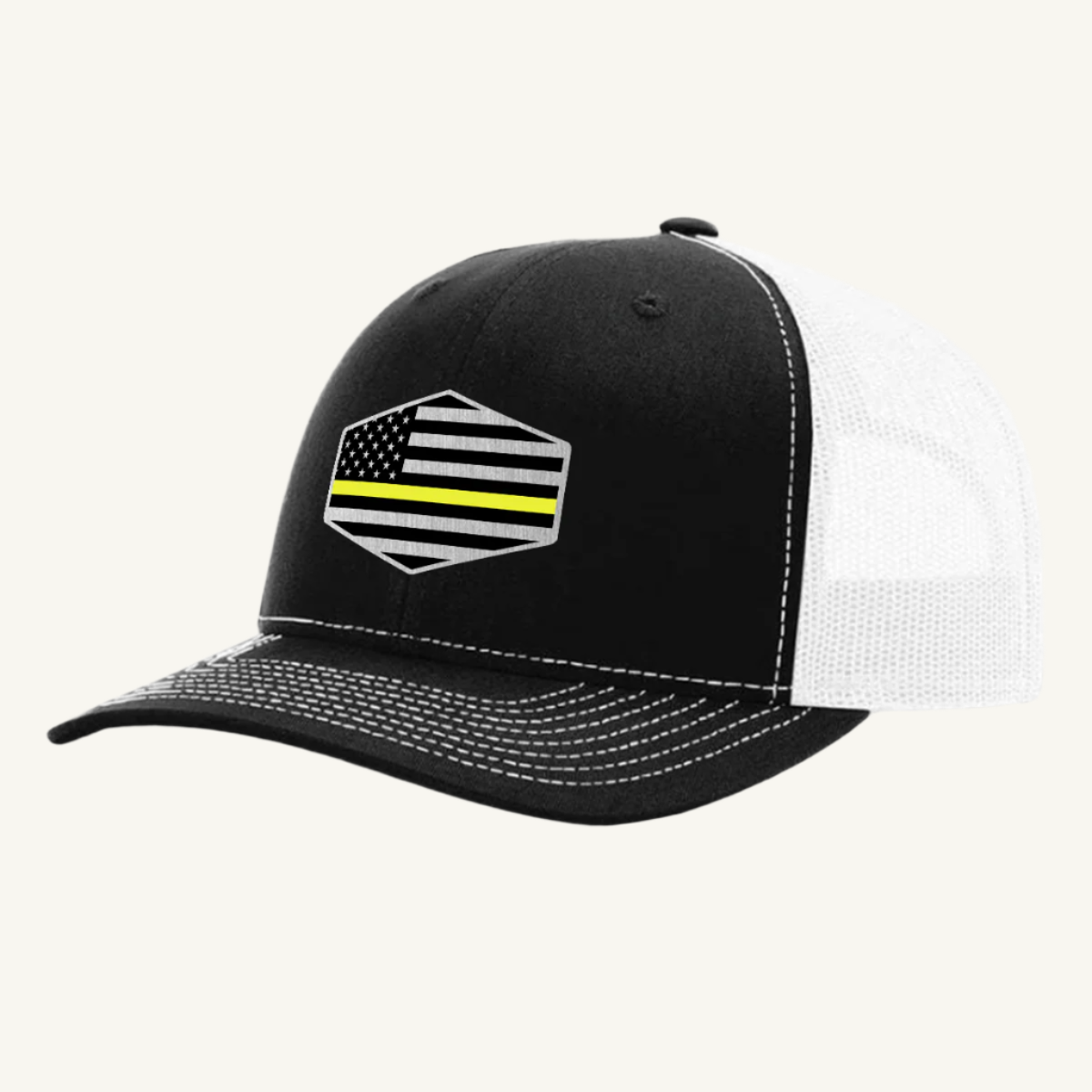 Thin Yellow Line hat with custom acrylic patch honoring emergency dispatchers