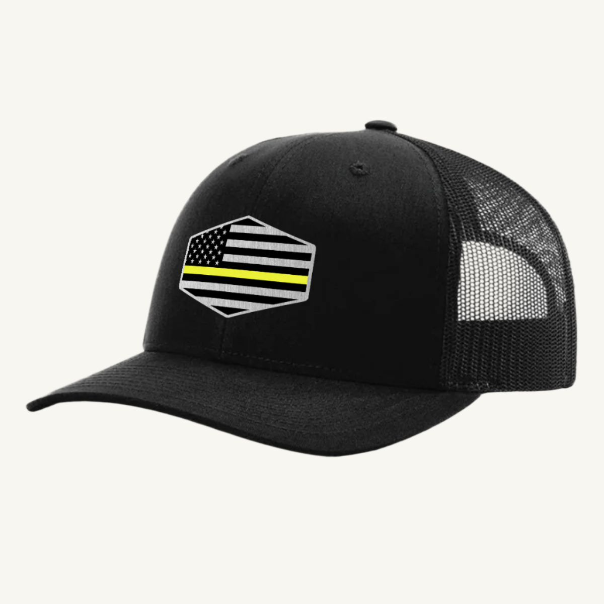 Thin Yellow Line hat with custom acrylic patch honoring emergency dispatchers