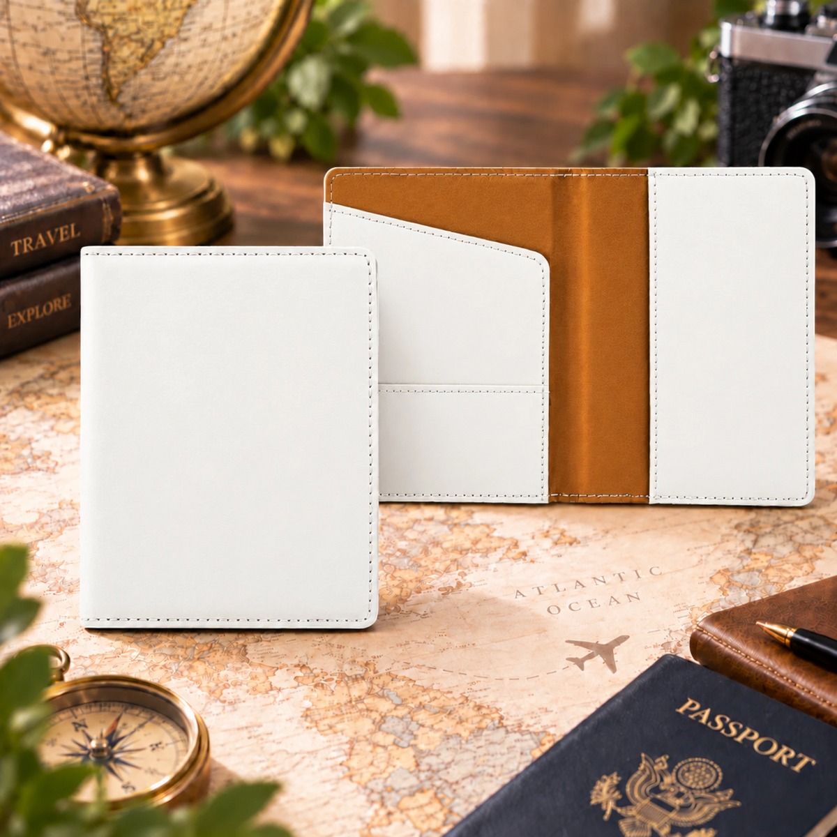 Custom laser engraved leatherette passport holder in White