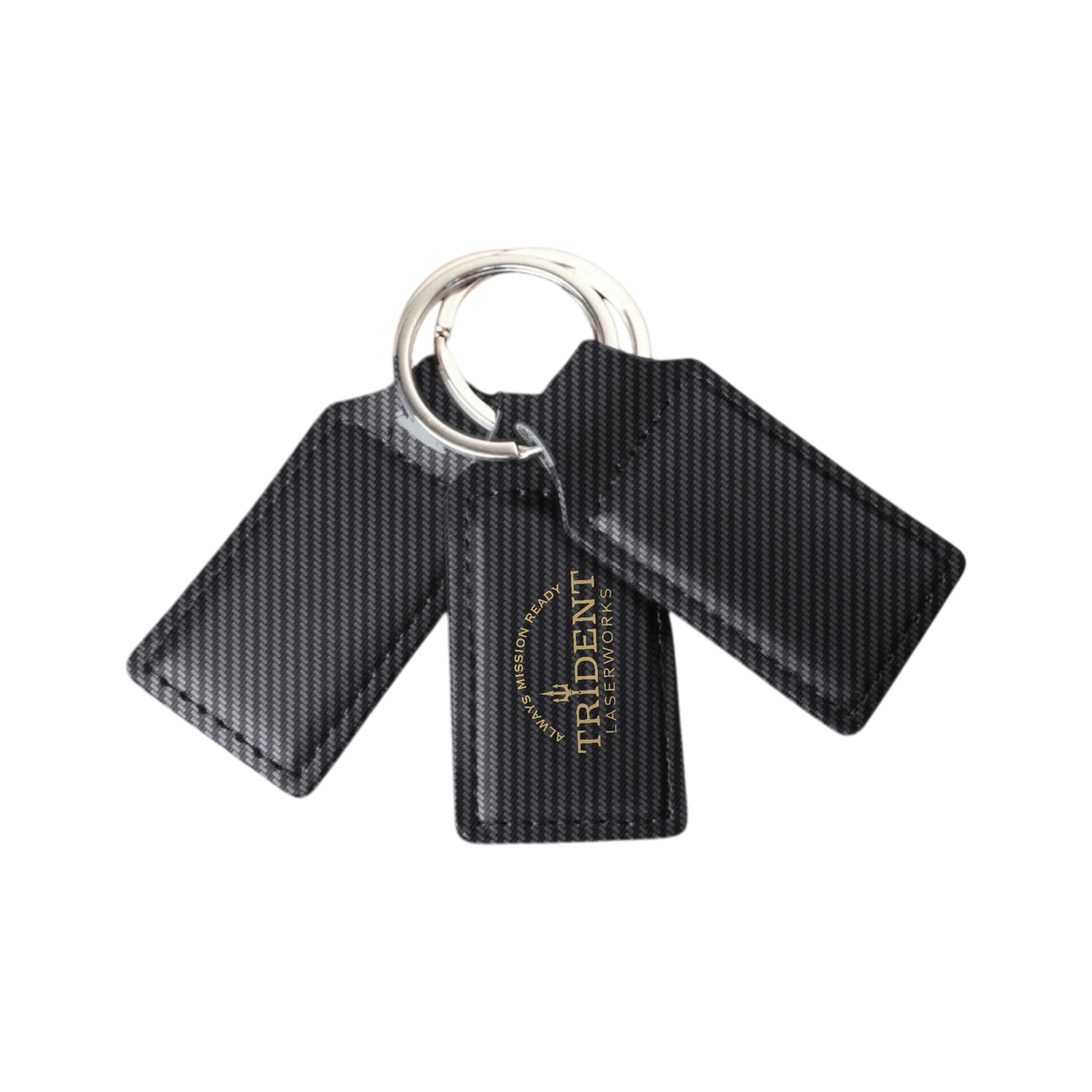Black Carbon Fiber leatherette keychain with UV printed full-color logo – Trident LaserWorks