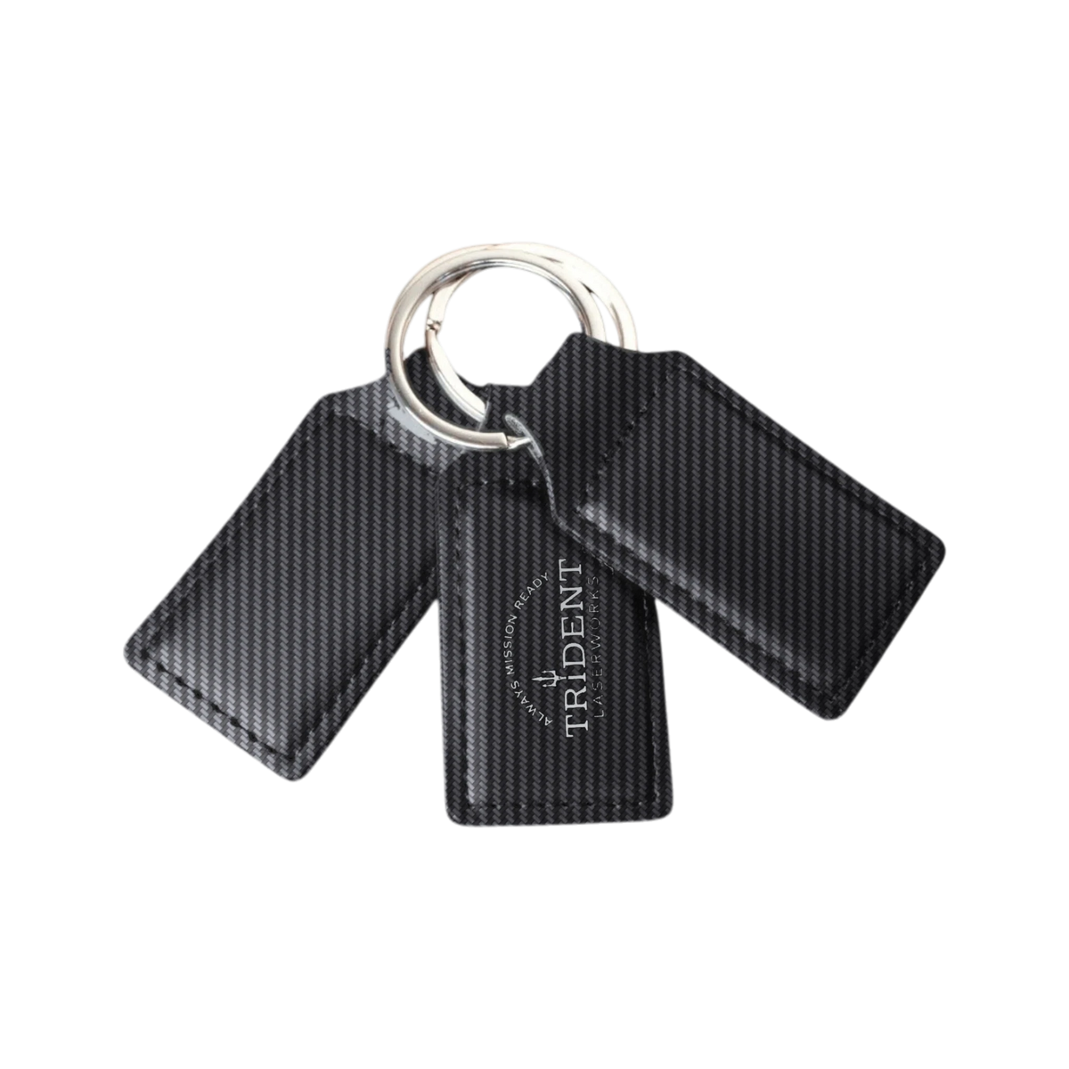 Black Carbon Fiber leatherette keychain with silver laser engraved logo – Trident LaserWorks