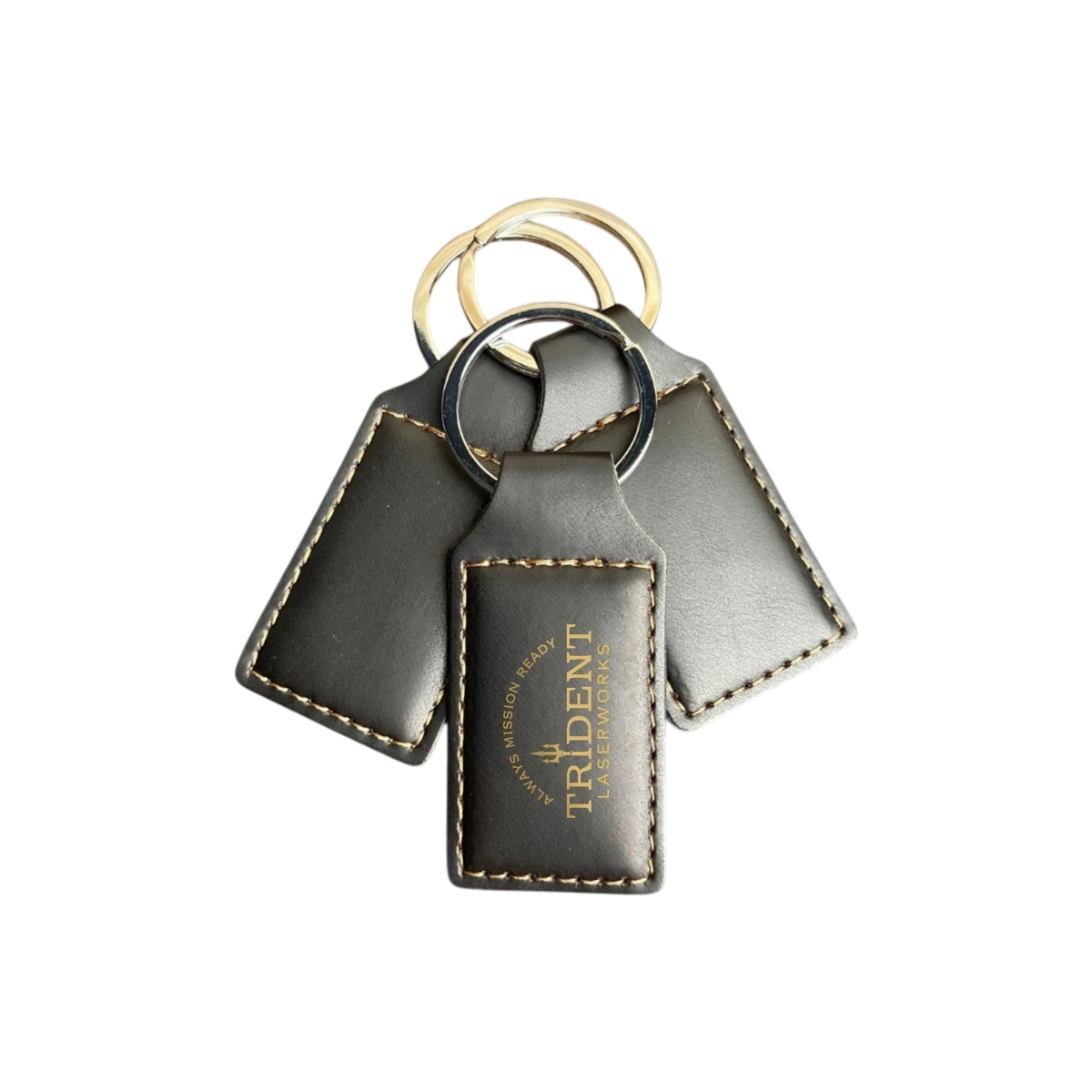 Black Copper leatherette keychain with UV printed full-color logo – Trident LaserWorks