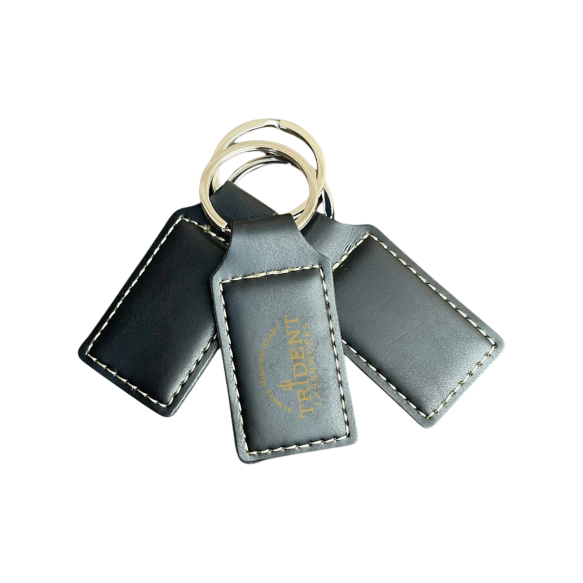 Black Gold leatherette keychain with UV printed full-color logo – Trident LaserWorks