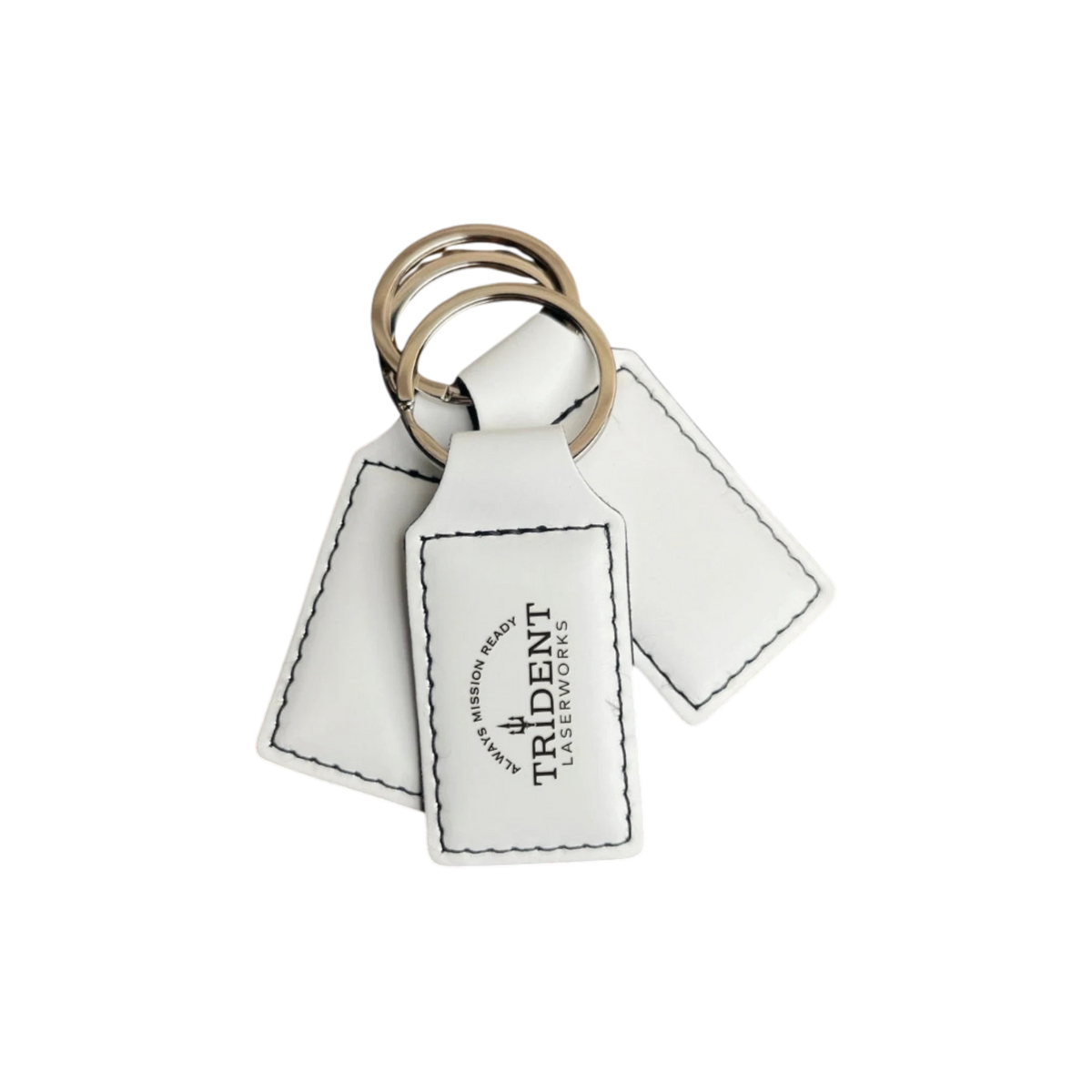 Bright White leatherette keychain with laser engraved logo – Trident LaserWorks