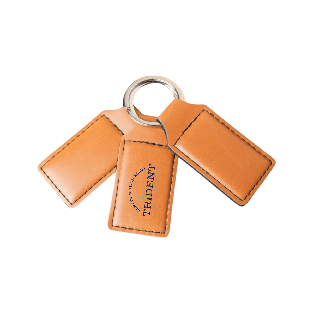 Buckskin leatherette keychain with UV printed full-color logo – Trident LaserWorks
