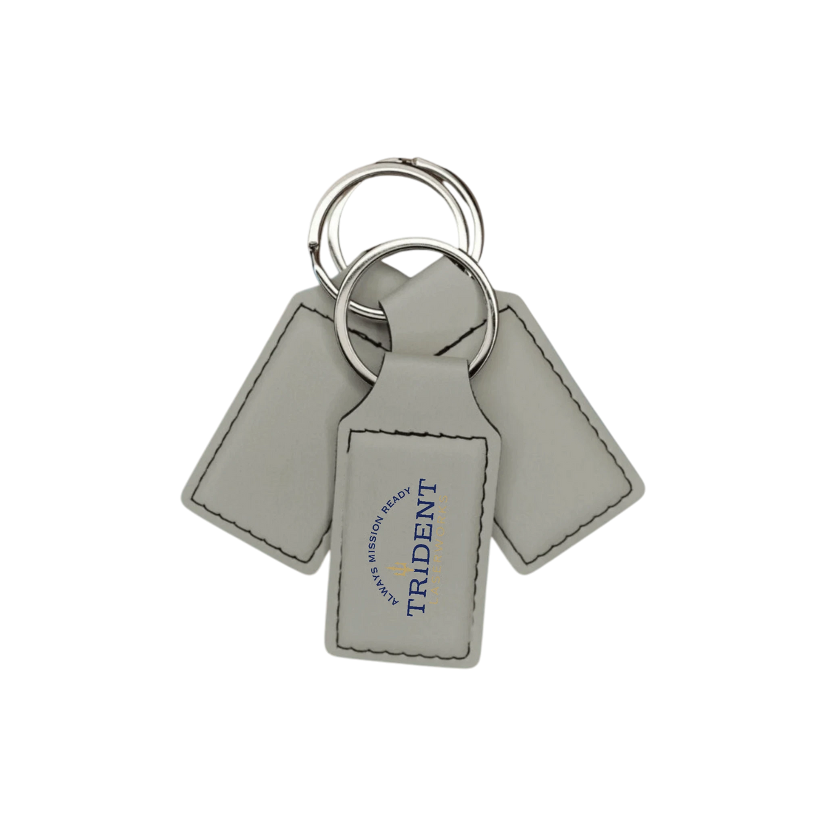Eggshell leatherette keychain with UV printed full-color logo – Trident LaserWorks